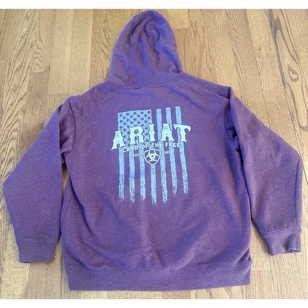 Ariat Graphic Hoodie Men Large Maroon Red Hooded Pullover Sweatshirt Flag